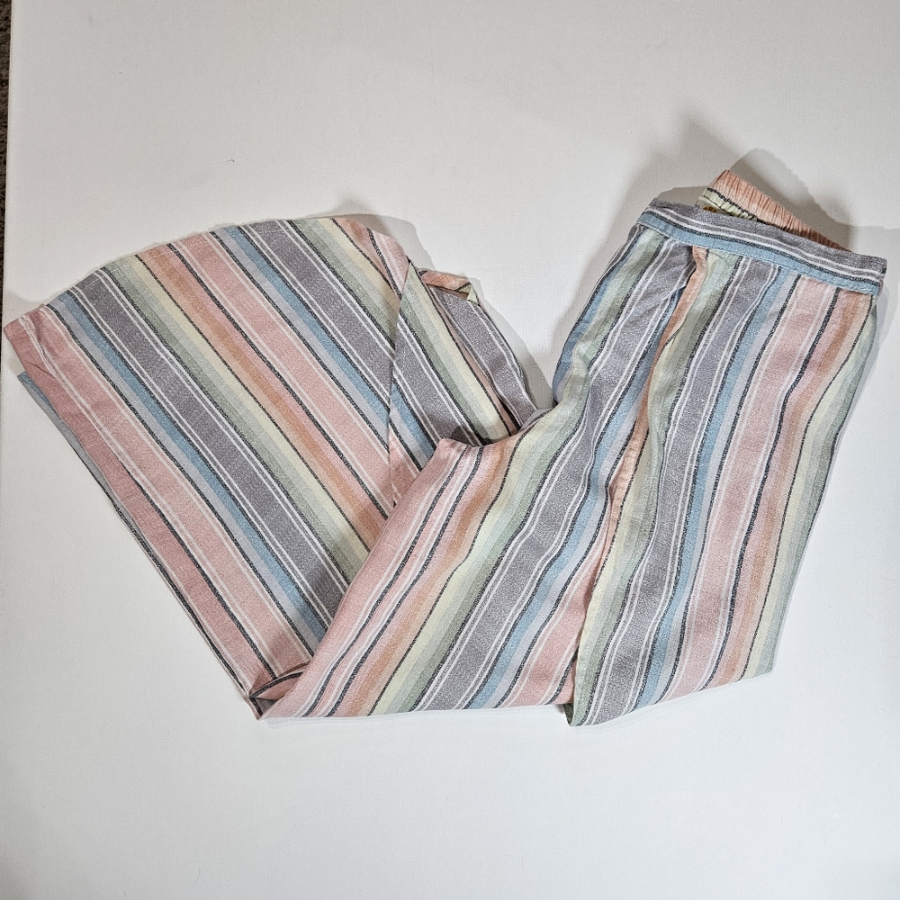 C&C California Linen Pants Womens XS Pastel Rainbow Pattern Open Leg Resortwear‎